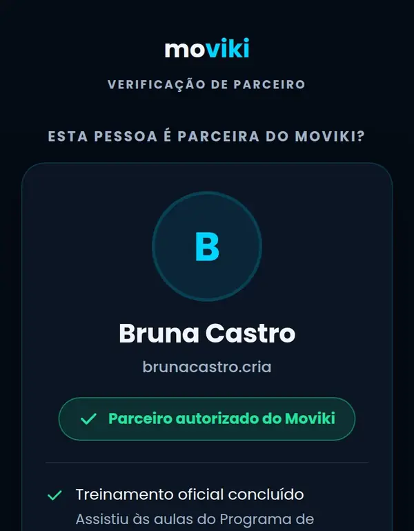 Página de verificação do parceiro no site do Moviki